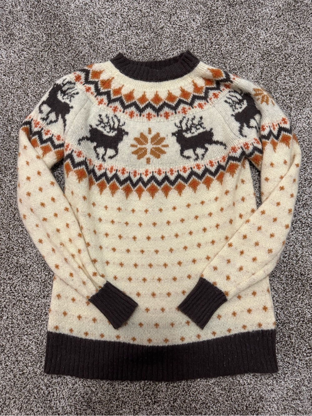 Kiel James Patrick Cream Sweater with Brown and Rust Reindeer Fair Isle